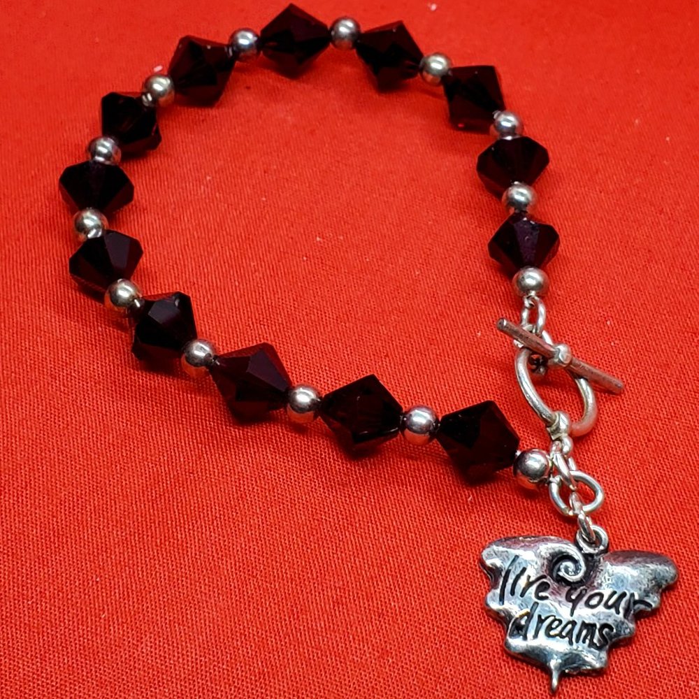 Genuine Swarovski Garnet Crystal Toggle Bracelet with Live Your Dreams Charm